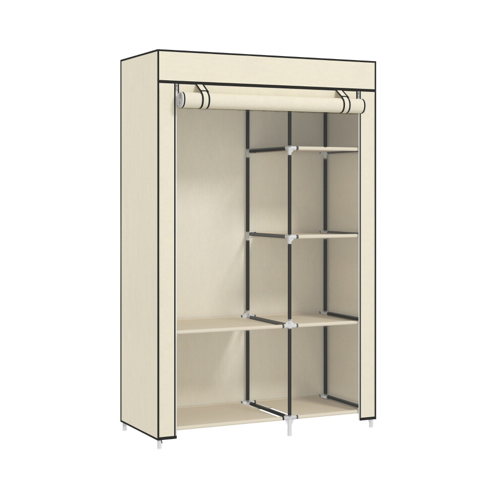Storage Fabric Wardrobe with 6 Shelves & Hanging Rail Portable Foldable Closet in Cream White 103 x 43 x 162.5 cm-image-OPC-PMWTQRN-NEW