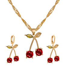 4 Unidades Collar Y Pendientes De Granate Cereza Y Mujer
