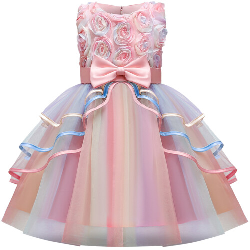 1Jurk Roze Feestjurk Met Strik En
