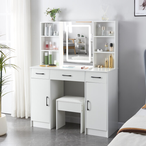 Dressing Table 4 Drawers LED Vanity Mirror & Stool 2