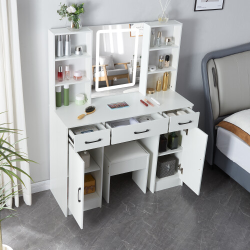 Dressing Table 4 Drawers LED Vanity Mirror & Stool
