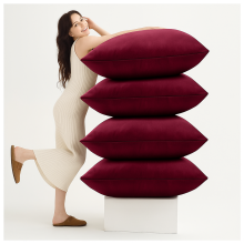 (Pack of 4, Plain Velvet Filled Cushion Burgundy) Luxury Velvet Filled Cushions Pack of 1, 2 & 4 Quilted Cushion Pads