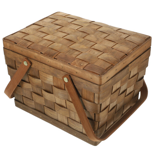 2Pcs Cesta De Madeira Com Alças E Tampa 2