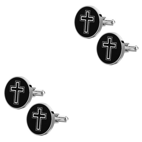 2 Pares De Abotoaduras Masculinas Com (Preto) 2
