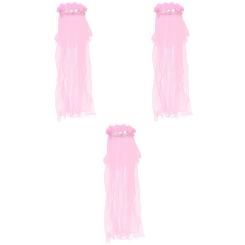 3 Unidades Tiara Floral com Véu, Coroa Cristal 2