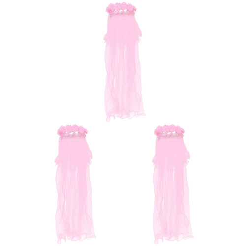 3 Unidades Tiara Floral com Véu, Coroa Cristal 1