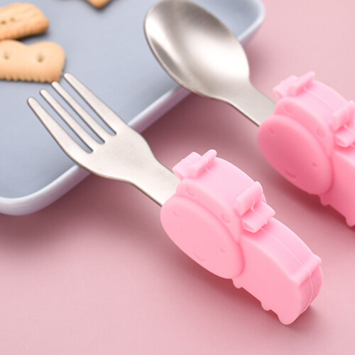 2Pcs Talheres Bebê Silicone Aço Inoxidável 1