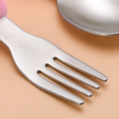 2Pcs Talheres Bebê Silicone Aço Inoxidável 2