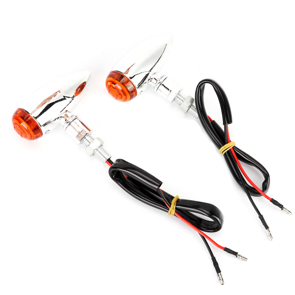 2Pcs Motorcycle Bullet Turn Signal Lamps, Cover, 12V, Universal Fit Silver/Yellow 8791360011646