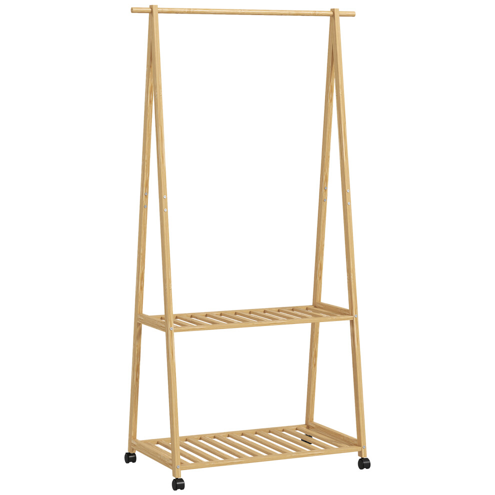 Bamboo Clothes Rack with Shelves and Hooks Natural Finish Compact and Eco-Friendly Closet Storage with Versatile Use-image-OPC-PMWZ2PD-NEW
