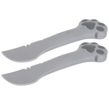 Pet Cat Food Can Opener & Spoon - 2pcs Silicone Lightweight Washable Gray