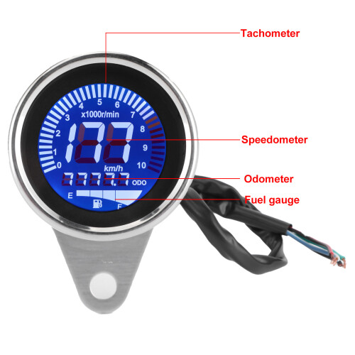 Motorcycle 12V MultiFunctional Speedmeter Tachometer Odometer Fuel Gauge Silver 2