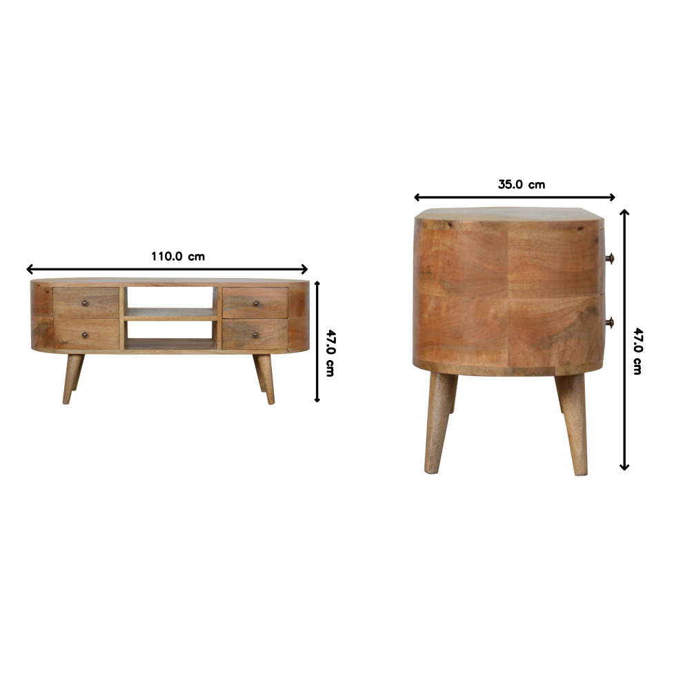 Brown Solid Wood Entertainment Unit with 4 Drawers and 2 Shelves Rounded Contemporary Design for TV & Media Storage-image-OPC-PMWZ69Y-NEW