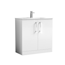 Balterley Level Modern Bathroom 2 Soft Close Door & Minimalist Vanity Unit Basin, Gloss White, 435mm