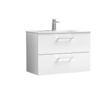 Balterley Level Modern Bathroom 2 Soft Close Drawer & Minimalist Wall Hung Vanity Unit Basin, Gloss White, 435mm