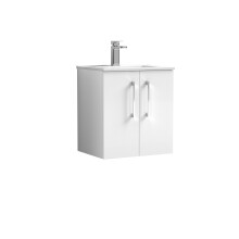 Balterley Level Modern Bathroom 2 Soft Close Door & Minimalist Wall Hung Vanity Unit Basin, Gloss White, 500mm