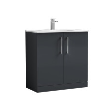 Balterley Level Modern Bathroom 2 Soft Close Door & Minimalist Vanity Unit Basin, Dark Grey, 435mm
