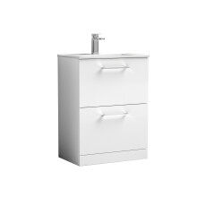 Balterley Level Modern Bathroom 2 Soft Close Drawer & Minimalist Floor Standing Vanity Unit Basin, Gloss White, 440mm