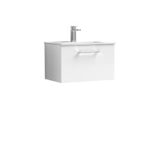 Balterley Level Modern Bathroom 1 Soft Close Drawer & Minimalist Wall Hung Vanity Unit Basin, Gloss White, 600mm