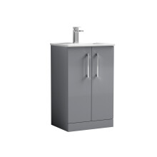 Balterley Level Modern Bathroom 2 Soft Close Door & Minimalist Floor Standing Vanity Unit Basin, Satin Grey, 345mm