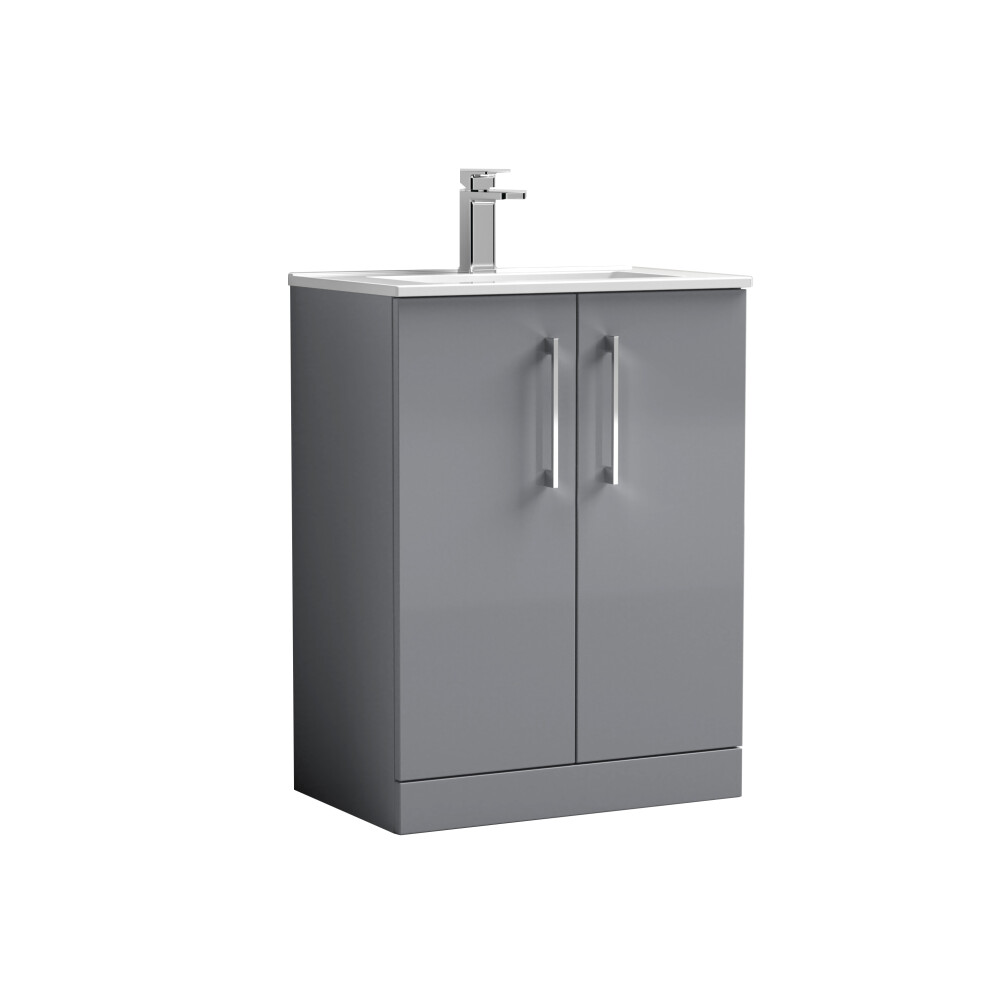 Balterley Grey Level Modern Bathroom 2 Soft Close Door & Minimalist Floor Standing Vanity Unit Basin, Satin 440Mm