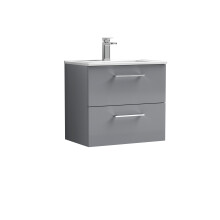 Balterley Level Modern Bathroom 2 Soft Close Drawer & Minimalist Wall Hung Vanity Unit Basin, Satin Grey, 440mm