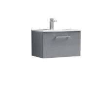 Balterley Level Modern Bathroom 1 Soft Close Drawer & Minimalist Wall Hung Vanity Unit Basin, Satin Grey, 600mm