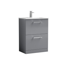 Balterley Level Modern Bathroom 2 Soft Close Drawer & Minimalist Floor Standing Vanity Unit Basin, Satin Grey, 440mm