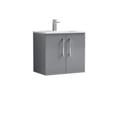 Balterley Level Modern Bathroom 2 Soft Close Door & Minimalist Wall Hung Vanity Unit Basin, Satin Grey, 6000mm