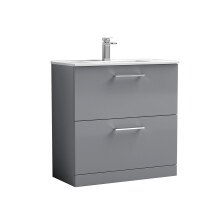 Balterley Level Modern Bathroom 2 Soft Close Drawer & Minimalist Floor Standing Vanity Unit Basin, Satin Grey, 435mm