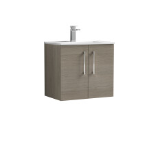 Balterley Level Contemporary Bathroom 2 Soft Close Door & Minimalist Wall Hung Vanity Unit Basin, Solace Oak, 600mm