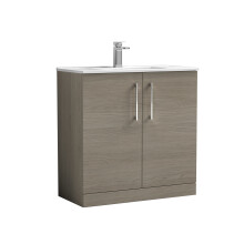 Balterley Level Contemporary Bathroom Floor Standing 2-Door Vanity Unit & Minimalist Basin, Solace Oak, 800mm