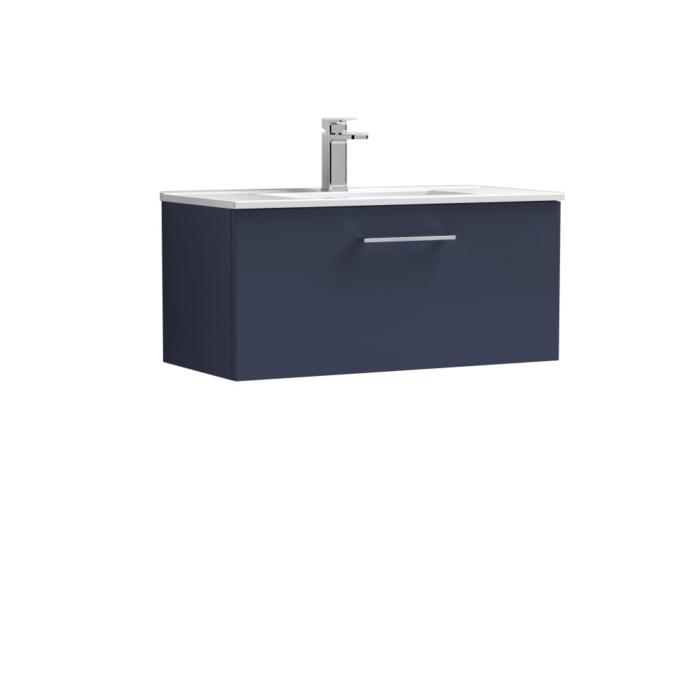 Balterley Level Contemporary Bathroom 1 Soft Close Drawer & Minimalist Wall Hung Vanity Unit Basin, Midnight 800Mm Blue