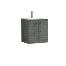 Balterley Level Contemporary Bathroom 2 Soft Close Door & Minimalist Wall Hung Vanity Unit Basin, Anthracite Woodgrain, 500mm