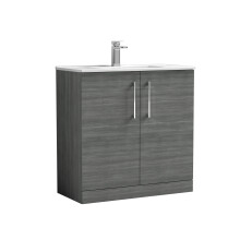 Balterley Level Contemporary Bathroom 2 Soft Close Door & Minimalist Floor Standing Vanity Unit Basin, Anthracite Woodgrain, 800mm