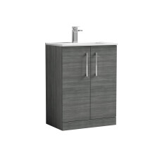Balterley Level Contemporary Bathroom 2 Soft Close Door & Minimalist Floor Standing Vanity Unit Basin, Anthracite Woodgrain, 600mm