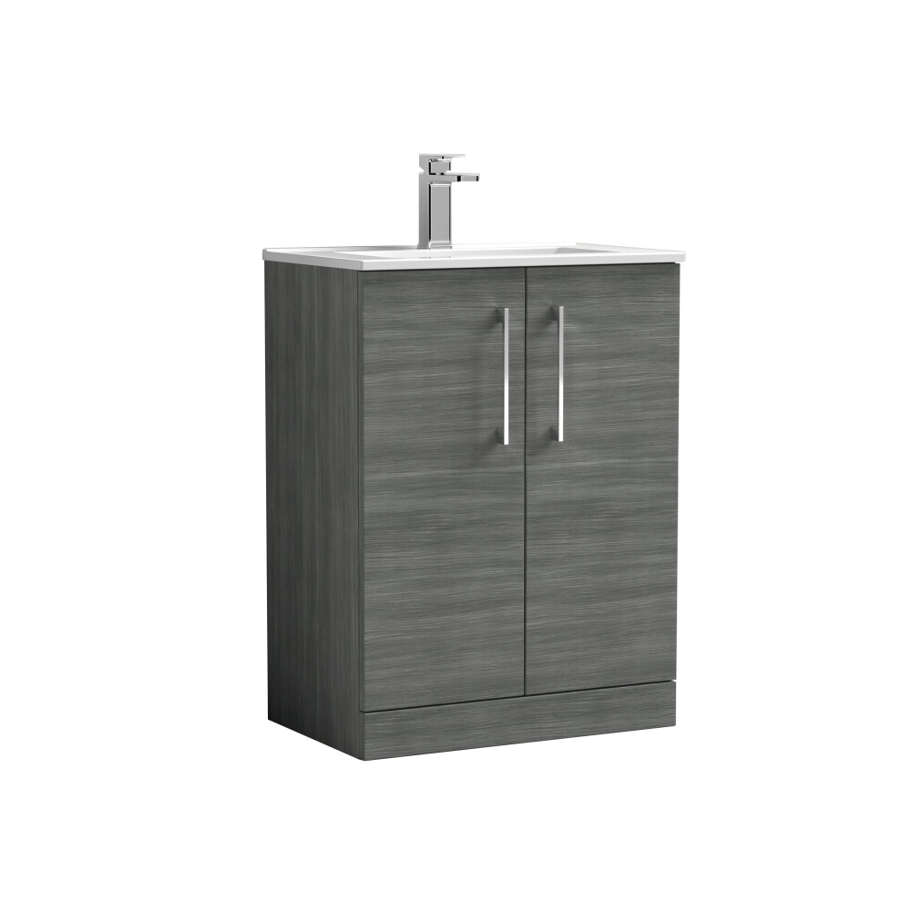 Photos - Washbasin cabinet Balterley Level Contemporary Bathroom 2 Soft Close Door & Minimalist Floor Standing Vanity Unit Basin, Anthracite Woodgrain,