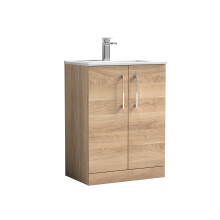 Balterley Level Contemporary Bathroom 2 Soft Close Door & Minimalist Floor Standing Vanity Unit Basin, Bleached Oak, 600mm