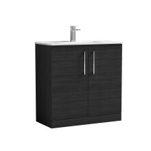Balterley Level Modern Bathroom 2 Soft Close Door Floor Standing Vanity Unit & Basin, Charcoal Black, 800mm