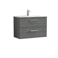 Balterley Level Contemporary Bathroom 2 Soft Close Drawer & Minimalist Wall Hung Vanity Unit Basin, Anthracite Woodgrain, 800mm