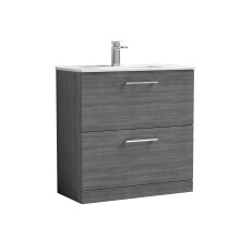 Balterley Level Modern Bathroom 2 Soft Close Drawer Floor Standing Vanity Unit & Basin, Anthracite Woodgrain, 600mm