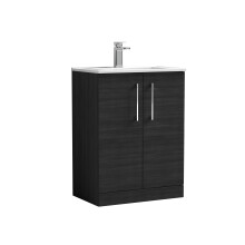 Balterley Level Modern Bathroom 2 Soft Close Door Floor Standing Vanity Unit & Basin, Charcoal Black, 600mm