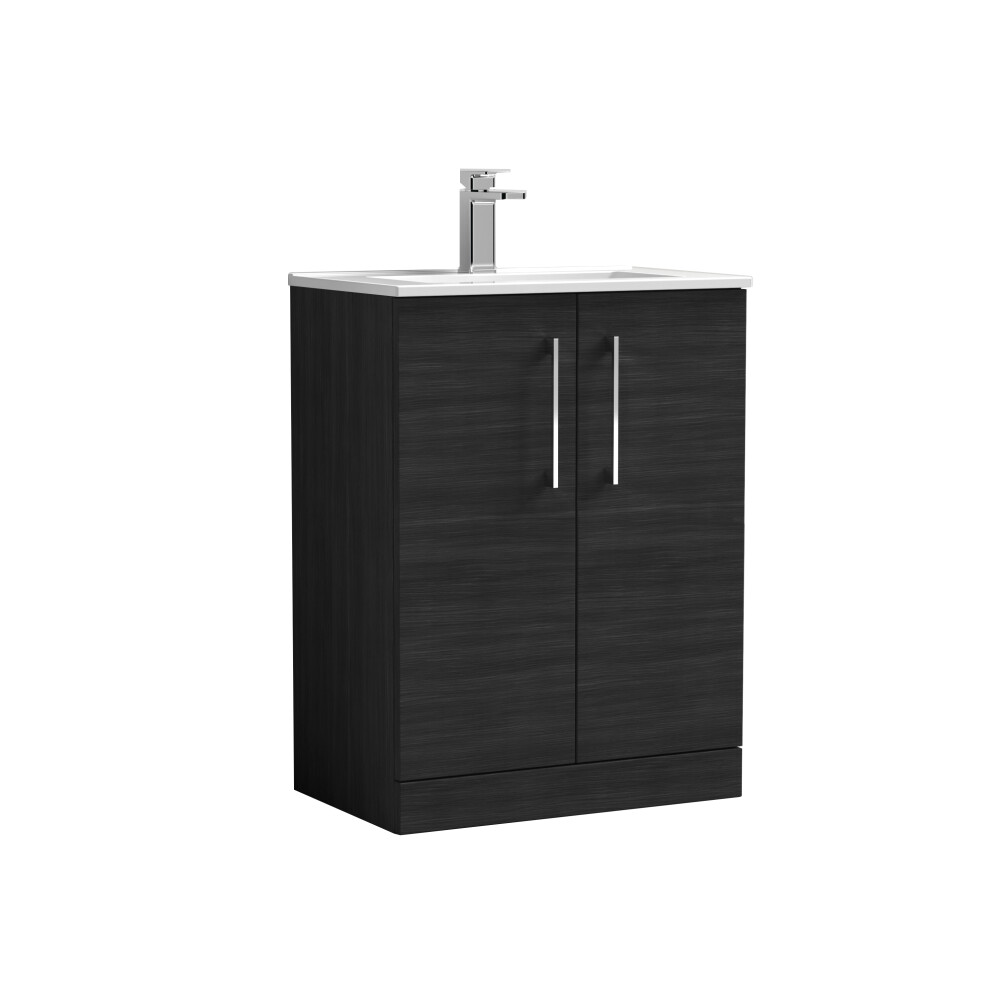 Balterley Level Modern Bathroom 2 Soft Close Door Floor Standing Vanity Unit & Basin, Charcoal Black, 600Mm