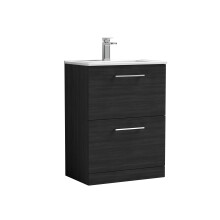 Balterley Level Contemporary Bathroom 2 Soft Close Drawer & Minimalist Floor Standing Vanity Unit Basin, Charcoal Black, 600mm