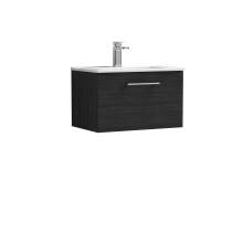 Balterley Level Contemporary Bathroom 1 Soft Close Drawer & Minimalist Wall Hung Vanity Unit Basin, Charcoal Black, 600mm