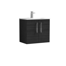 Balterley Level Contemporary Bathroom 2 Soft Close Door & Minimalist Wall Hung Vanity Unit Basin, Charcoal Black, 600mm