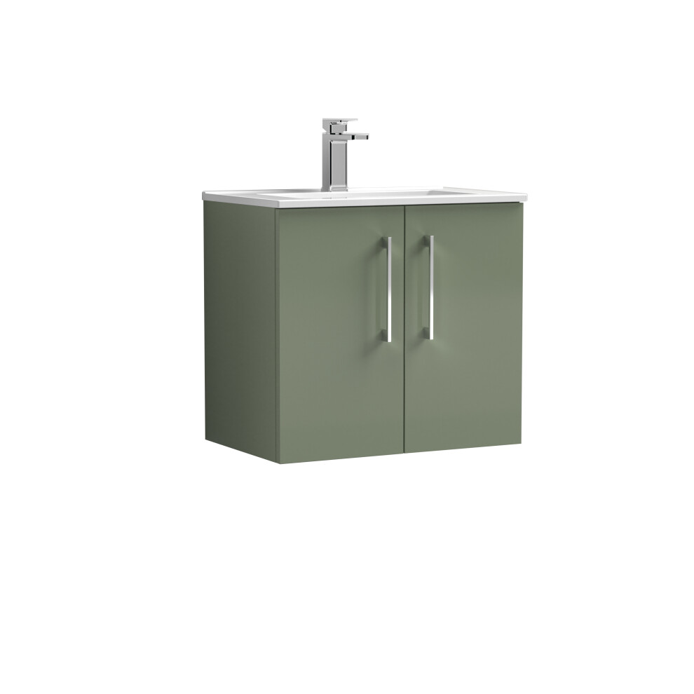 Photos - Washbasin cabinet Balterley Level Contemporary Bathroom 2 Soft Close Door & Minimalist Wall Hung Vanity Unit Basin, Satin Green, 600mm Green B