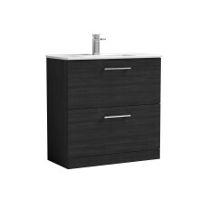 Balterley Level Contemporary Bathroom 2 Soft Close Drawer & Minimalist Floor Standing Vanity Unit Basin, Charcoal Black, 800mm
