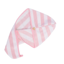 Hair Towel Wrap Coral Fleece Hair Drying With-Pink white strips