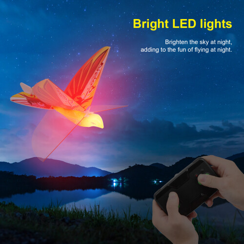 Durable Orange RC Flying Bird Toy with Lights and Adjustable Flight Path 2